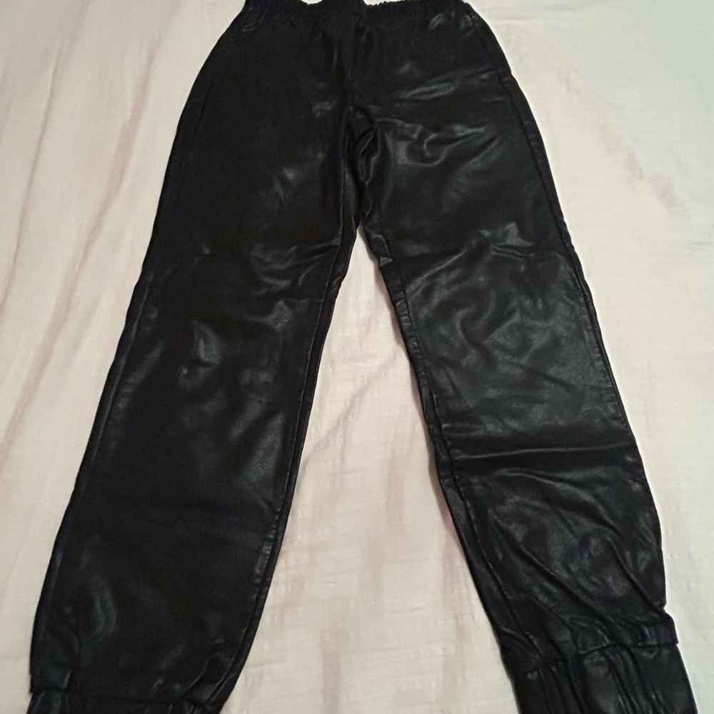 Olivaceous Black Faux Leather Joggers